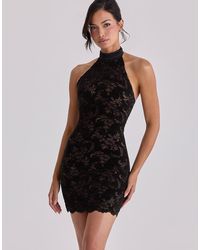 House Of Cb - Natalya Lace High Neck Mini Dress With Detachable Bow - Lyst