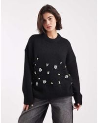 ASOS - Floral Embellished Oversized Jumper - Lyst