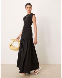 ASOS - Shirred Poplin Maxi Dress With Dropped Waist - Lyst
