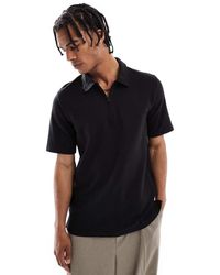 Jack & Jones - Polo Nera Testurizzata Con Zip - Lyst