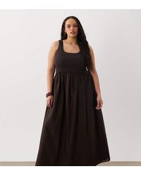 ASOS - Asos Design Curve Scoop Ribbed Bodice With Poplin Skirt Midi Dress - Lyst
