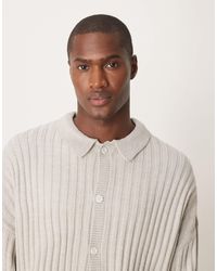 ASOS - Oversized Rib Knit Cardigan With Collar - Lyst