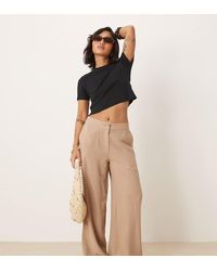 ASOS - Pantalones Color Moca De Pernera Recta Holgada De Mezcla De Lino De Petite-Marrón - Lyst