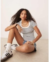 Gina Tricot - Scoop Neck Slim Fit Short Sleeve Rib Knit Top - Lyst
