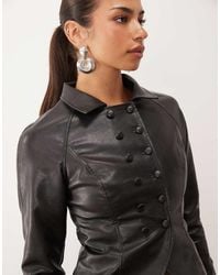 Lioness - Form Faux Leather Napoleon Button Detail Jacket Co-ord - Lyst