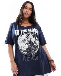 ONLY - T-Shirt Met Boyfriend Pasvorm En Grafische Maanprint - Lyst