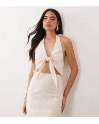 Kaiia - Exclusive Linen Blend Tie Front Cut-out Detail Mini Dress - Lyst