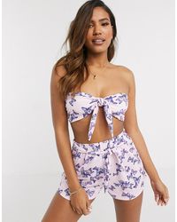 ASOS Combi-set Jersey Strandbandeautop Met Gestrikte Voorkant En Vlinderprint - Meerkleurig