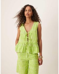 ASOS - Tie Front Top With Bead Detail And Floral Embroidery Co-Ord - Lyst