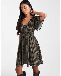 New Look - Geruite Mini-Jurk Met Lage Ronde Hals - Lyst