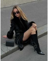 Bershka - Leather Effect Coat With Contrast Faux Fur - Lyst