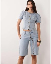 Lioness - Penny Exclusive Asymmetric Button Detail Relaxed Leg Jorts - Lyst
