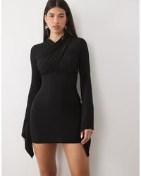 ASOS - exaggerated Sleeve High Neck Cross Neck Mini Dress - Lyst
