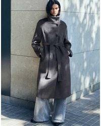 Bershka - Long Funnel Neck Coat With Belt - Lyst