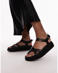 TOPSHOP - Jaya Premium Leather Toe Loop Strappy Sandals - Lyst