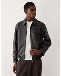 ASOS - Real Leather Oversized Harrington Jacket - Lyst