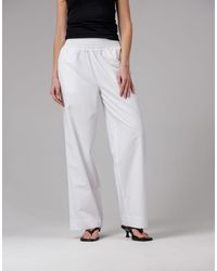 French Connection - Cotton Blend Elasticated Straight Leg Poplin Trousers - Lyst