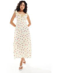 New Look - Midi-Jurk Met Gestrikte Achterkant En Bloemenprint - Lyst