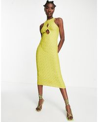 ASOS - Textured Midi Dress With Front Cut Outs - Lyst