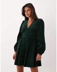 Nobody's Child - Riley Cord V-neck Balloon Sleeve Shirred Waist Mini Dress - Lyst