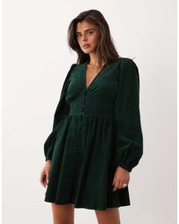 Nobody's Child - Riley Cord V-Hals Ballonmouwen Jurk Met Gesmokte Taille, Mini - Lyst