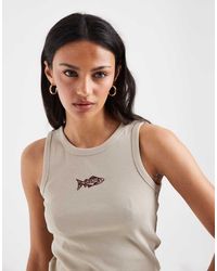 Pieces - Fish Embroidered Cotton Tank Top - Lyst