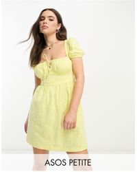 ASOS - Asos Design Petite Broderie Short Sleeve Mini Tea Dress With Ruched Bust - Lyst