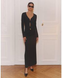 4th & Reckless - Slinky Long Sleeve Gold Hardware Detail Cut Out Maxi Dress - Lyst