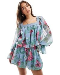 ASOS - Square Neck Blouse With Lace Trim - Lyst