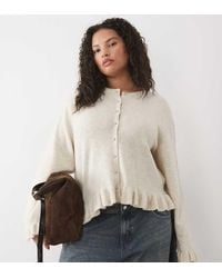 Pieces Plus - Pieces Curve Frill Cuff Button Detail Cardigan - Lyst