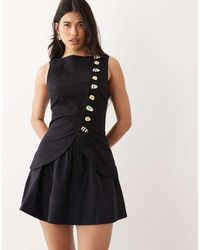 ASOS - Linen Look Waistcoat Mini Dress With Poplin Skirt - Lyst