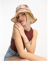 ASOS - Straw Crochet Bucket Hat With Floral Design - Lyst