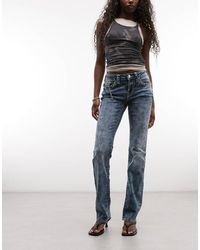 TRUE RELIGION - Pierced Billie Mid Rise Straight Flap Pocket Jeans - Lyst