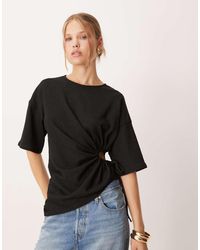 ASOS - T-Shirt Testurizzata Nera Con Coulisse - Lyst
