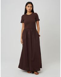 Brave Soul - Crew Neck Jersey And Poplin Mix Maxi Dress - Lyst