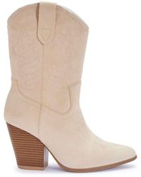 SEQWL - Western Cowboy Mid Calf Boots Embroidered With Pointed Toe - Lyst