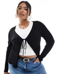 ONLY - Tie Front Ribbed Cardigan - Lyst