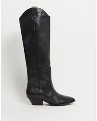 Pull&Bear Pull On Western Knee High Boots - Black