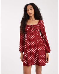 New Look - Spot Long Sleeve Milkmaid Mini Dress - Lyst