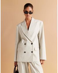 ASOS - Americana Blanco Extragrande Con Doble Botonadura De Tejido Texturizado De -Neutro - Lyst