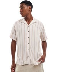 JJ Rebel - Chemise rayée avec col à revers et manches courtes - beige - Lyst