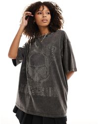 ASOS - Camiseta gris extragrande con estampado gráfico roquero - Lyst