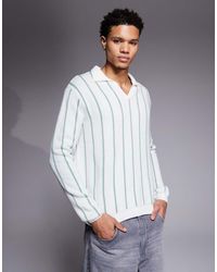 ASOS - Relaxed Knitted Stripe Notch Neck Polo - Lyst