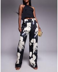 ASOS - – elegante hose aus satin mit weitem bein und blumenmuster - Lyst