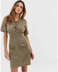 ASOS Lace Up Utility Mini Shirt Dress - Green