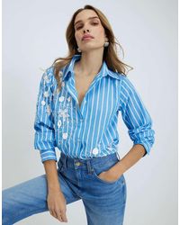 River Island - Striped Long Sleeve Embellished Shirt - Lyst