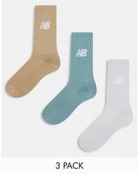 New Balance - Confezione da 3 paia di calzini sportivi verdi, grigi e marroni con logo - Lyst
