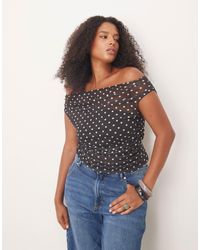 ASOS - Asos Design Curve Gathered Short Sleeve Off The Shoulder Mesh Top - Lyst