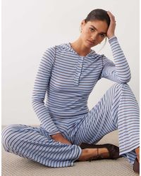 ASOS - Gestreepte Top Met Lange Mouwen, Knopen En Capuchon, Deel Van Co-Ord Set - Lyst