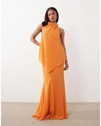 ASOS - Asos Design Petite Chiffon High Neck Double Layer Maxi Dress - Lyst